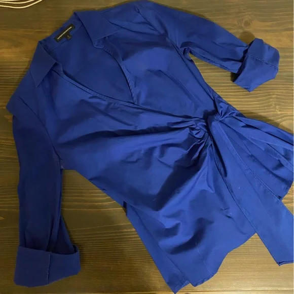 Express Cobalt Blue Wrap-Front Blouse. Size Small. - Picture 2 of 5